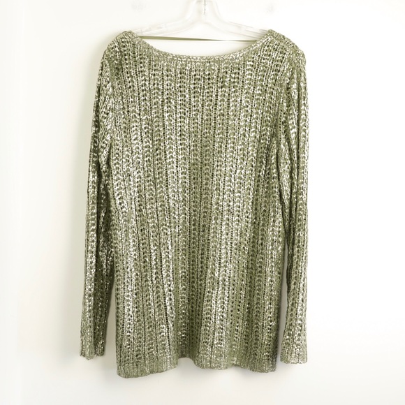 NWOT OUI metallic green pale gold knit 10 top - Picture 2 of 5